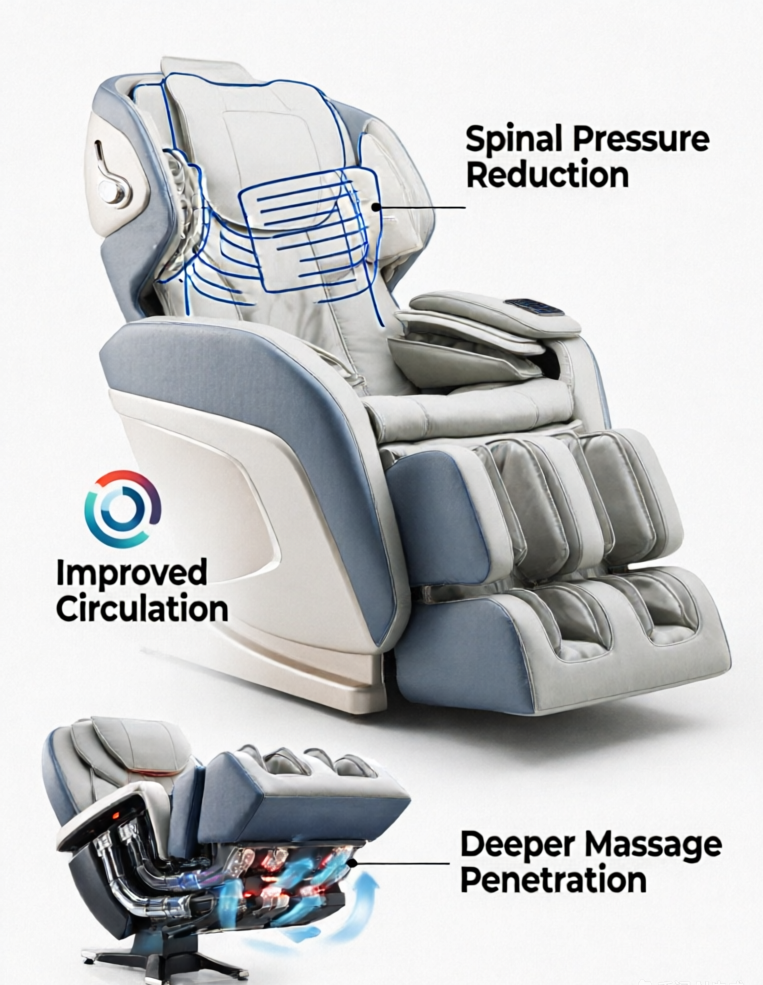 Zero gravity massage chair recliner features benefits spinal decompression circulation