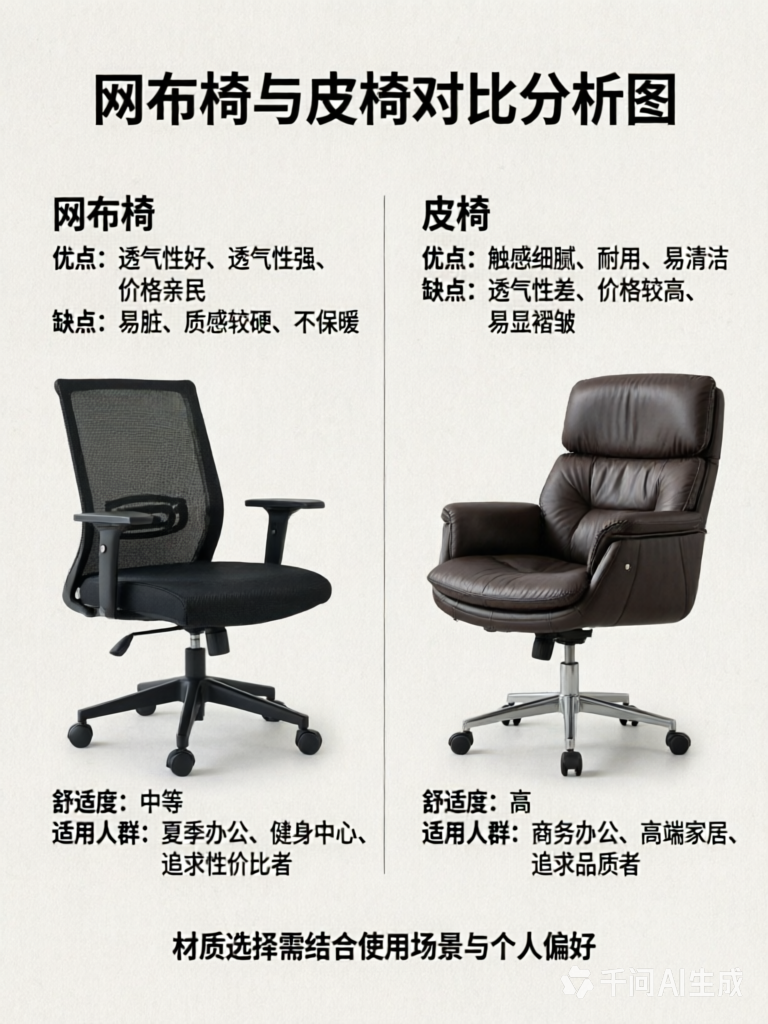 网布椅和皮椅哪个好？优缺点、舒适度与适用人群对比