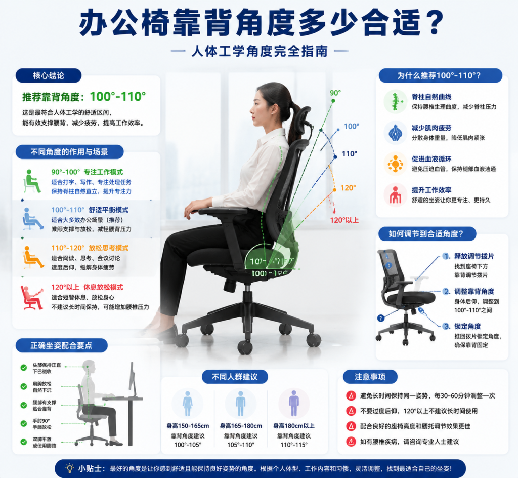 办公椅靠背角度多少合适? 人体工学角度完全指南