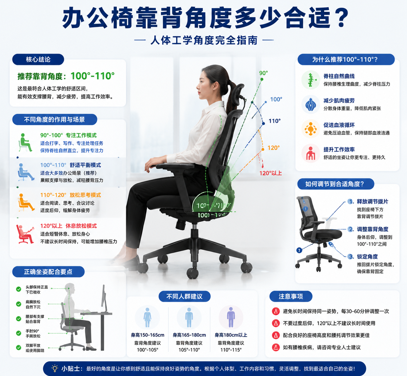 办公椅靠背角度多少合适？ 人体工学角度完全指南