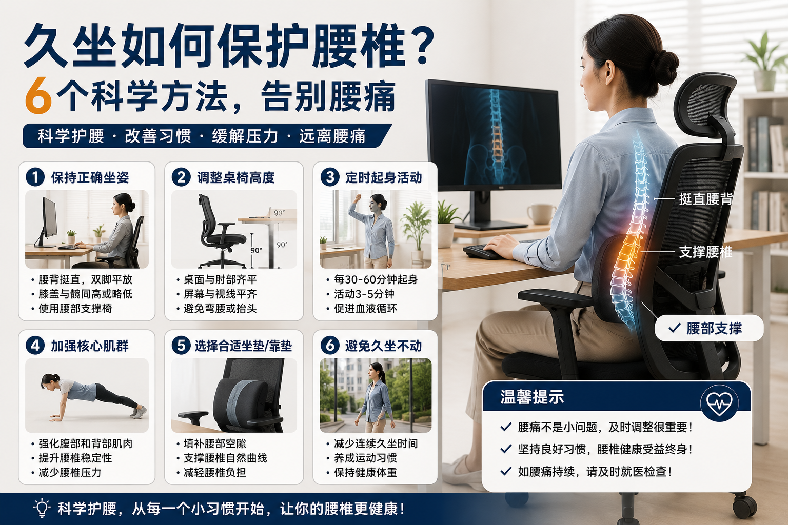 久坐如何保护腰椎？ 6个科学方法，告别腰痛