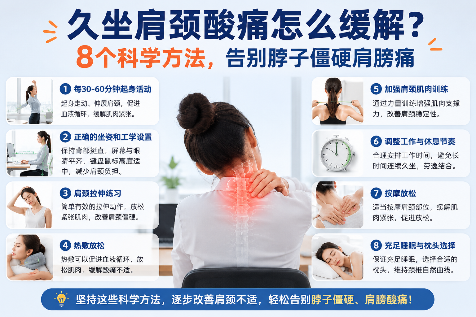 久坐肩颈酸痛怎么缓解？8个科学方法，告别脖子僵硬肩膀痛