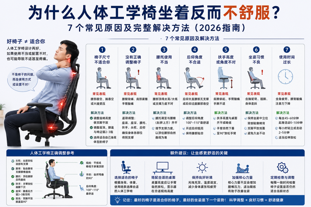 为什么人体工学椅坐着反而不舒服?7个常见原因及完整解决方法